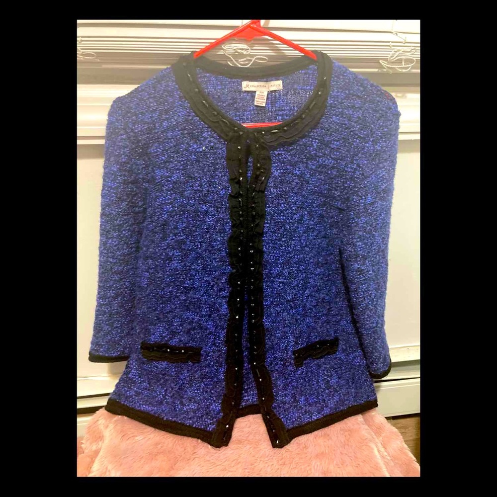 JM Collection Embellished wool blend cardigan M
